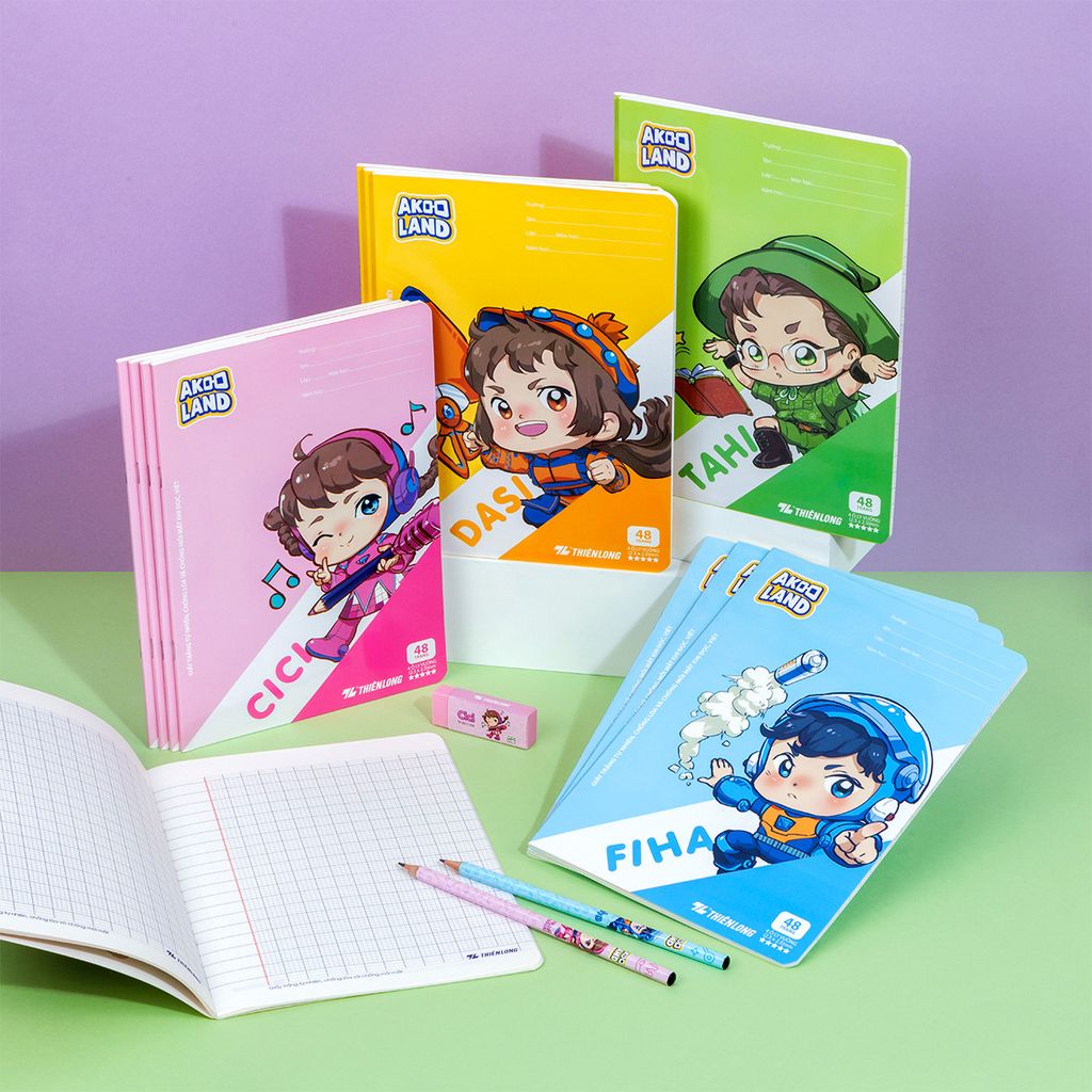 Tập học sinh 48 trang 4 ô ly vuông 2.5mm 80-100gsm Thiên Long - Akooland thế giới học cụ thần kỳ - Mẫu ngẫu nhiên