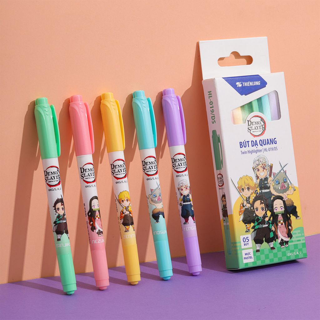 Hộp 5 bút dạ quang màu Pastel Thiên Long HL-019/DS - Phiên bản Demon Slayer
