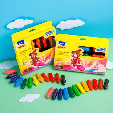 Sáp nhựa 12 màu xóa được - Erasable Crayons Thiên Long Colokit - Nhân vật Futy Akooland thế giới học cụ thần kỳ