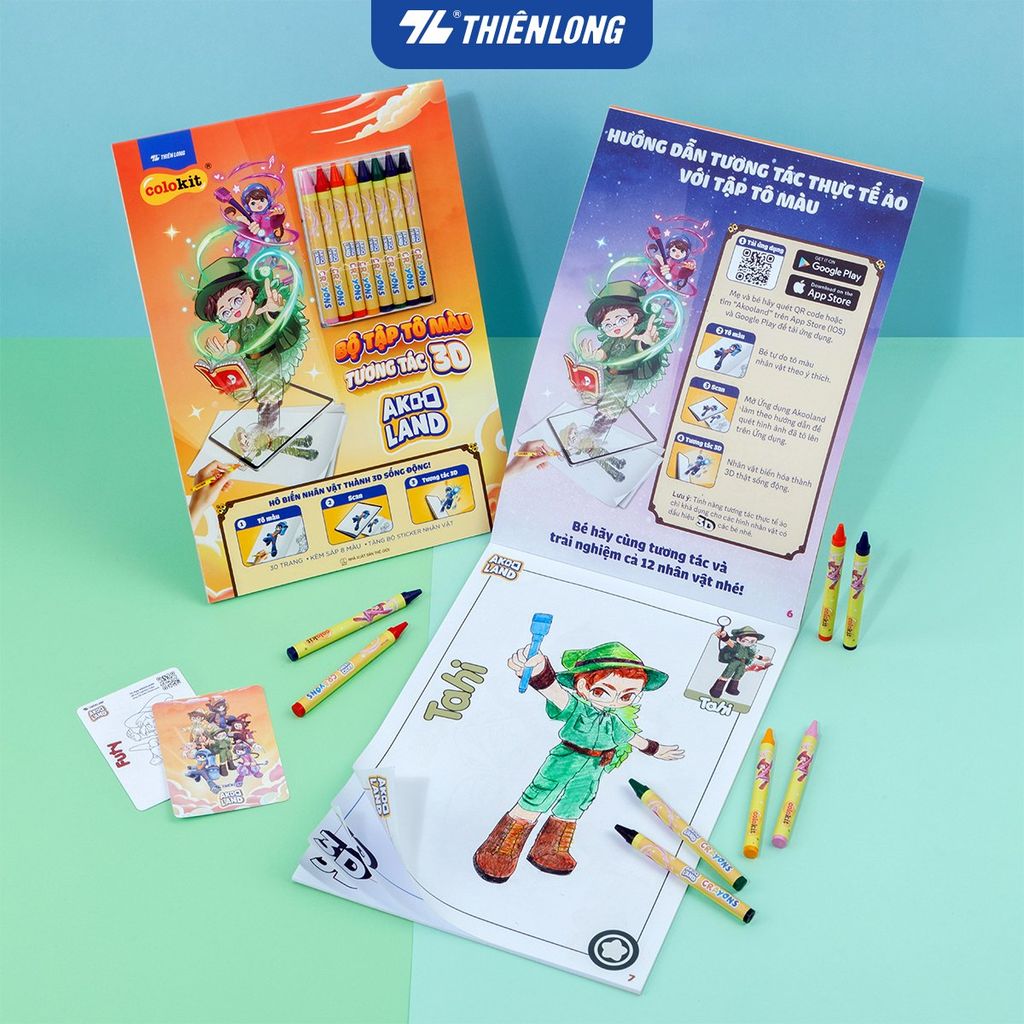 Bộ tập tô màu tương tác 3D Thiên Long Colokit COB-C034/AK - Nhân vật Akooland thế giới học cụ thần kỳ