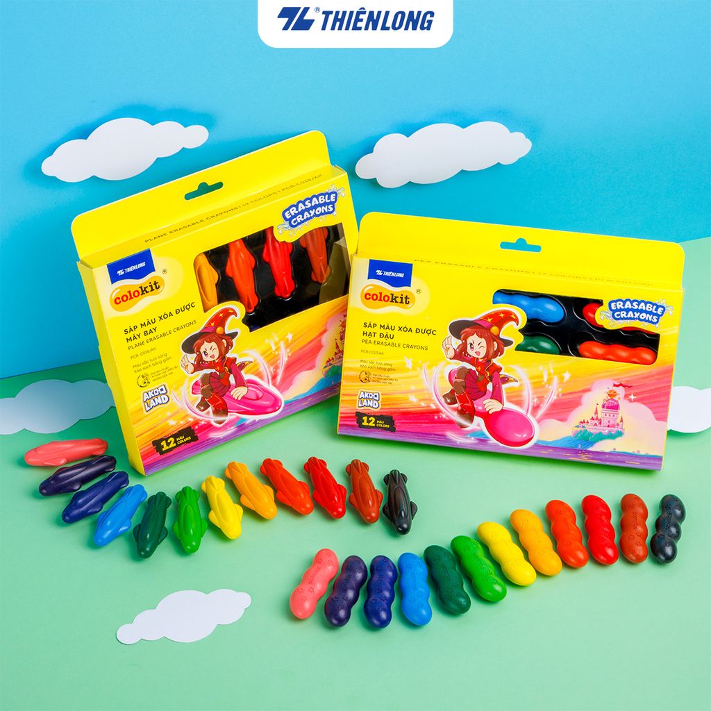 Sáp nhựa 12 màu xóa được - Erasable Crayons Thiên Long Colokit - Nhân vật Futy Akooland thế giới học cụ thần kỳ