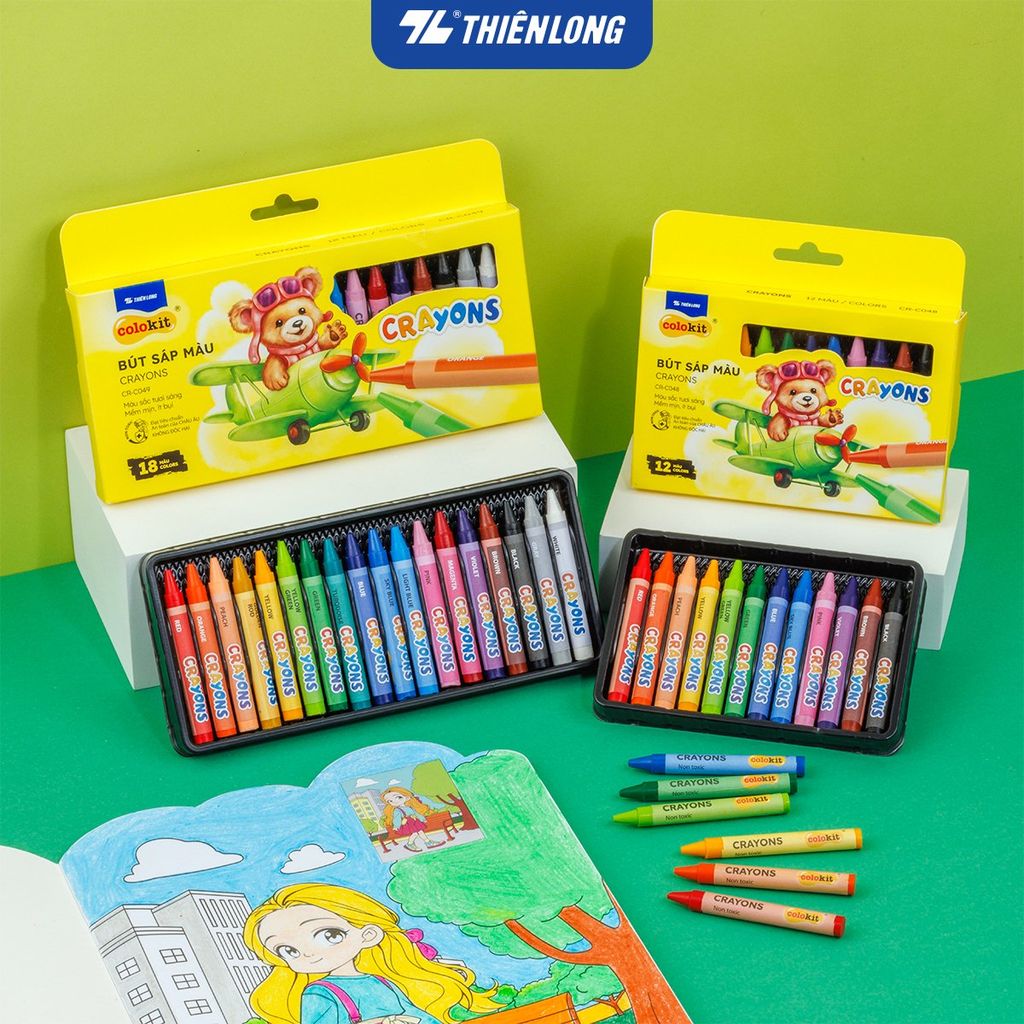 Bút sáp 12/18 màu Thiên Long Colokit - Màu sắc tươi sáng Phủ đều màu Bền màu