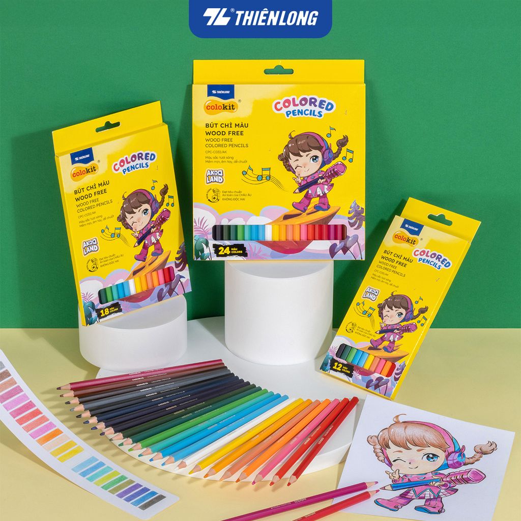 Bút chì 12/18/24 màu Wood Free - Colored Pencils Thiên Long Colokit - Nhân vật Cici Akooland thế giới học cụ thần kỳ