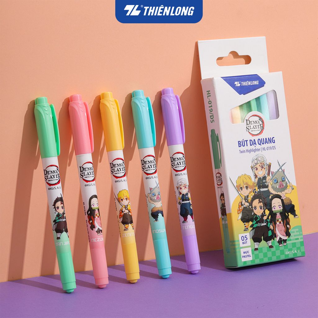 Hộp 5 bút dạ quang màu Pastel Thiên Long HL-019/DS - Phiên bản Demon Slayer