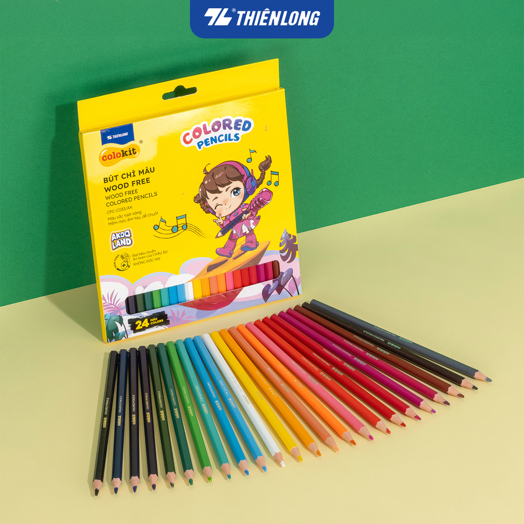 Bút chì 12/18/24 màu Wood Free - Colored Pencils Thiên Long Colokit - Nhân vật Cici Akooland thế giới học cụ thần kỳ