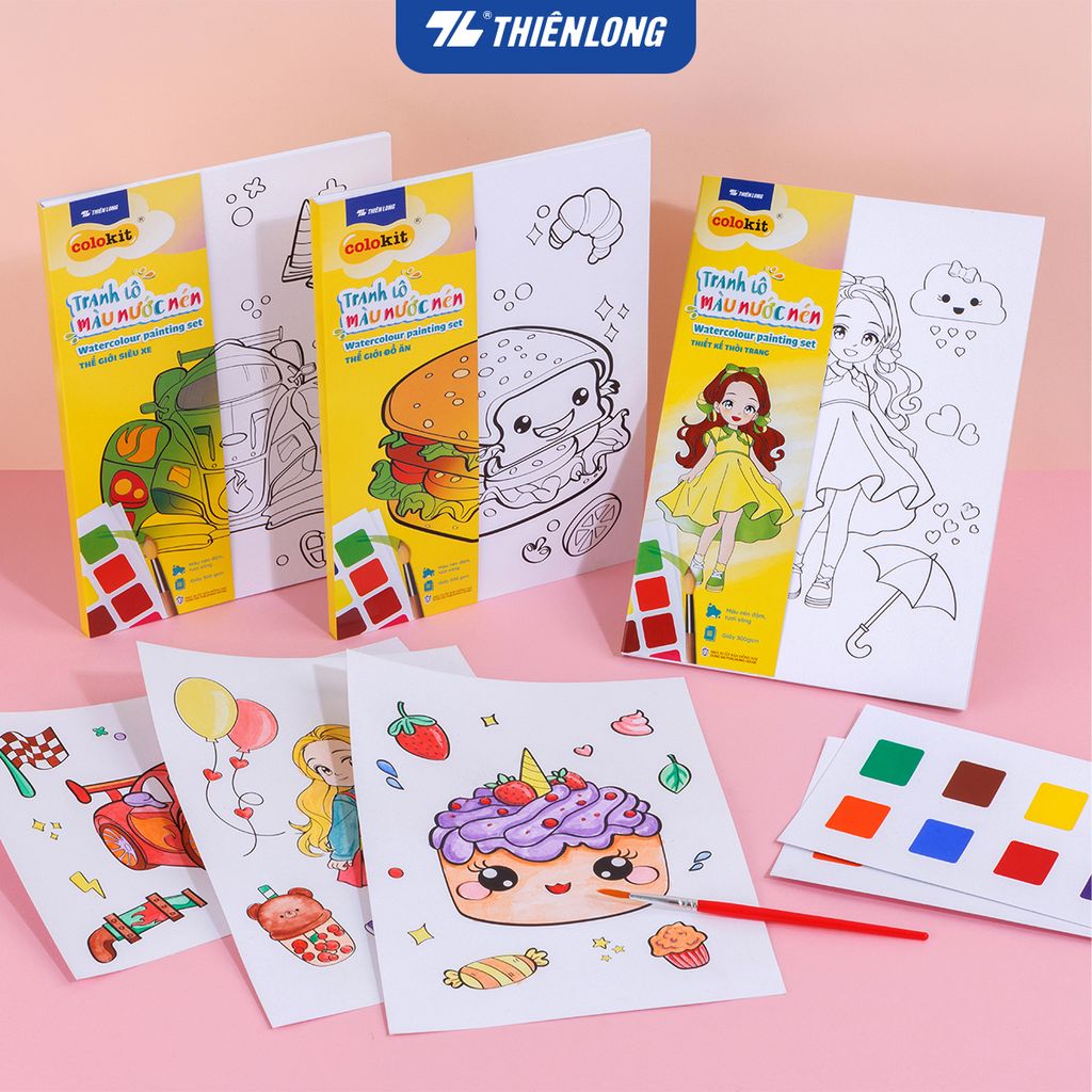 Tranh tập tô màu nước dạng nén - Watercolour Painting Set Thiên Long Colokit