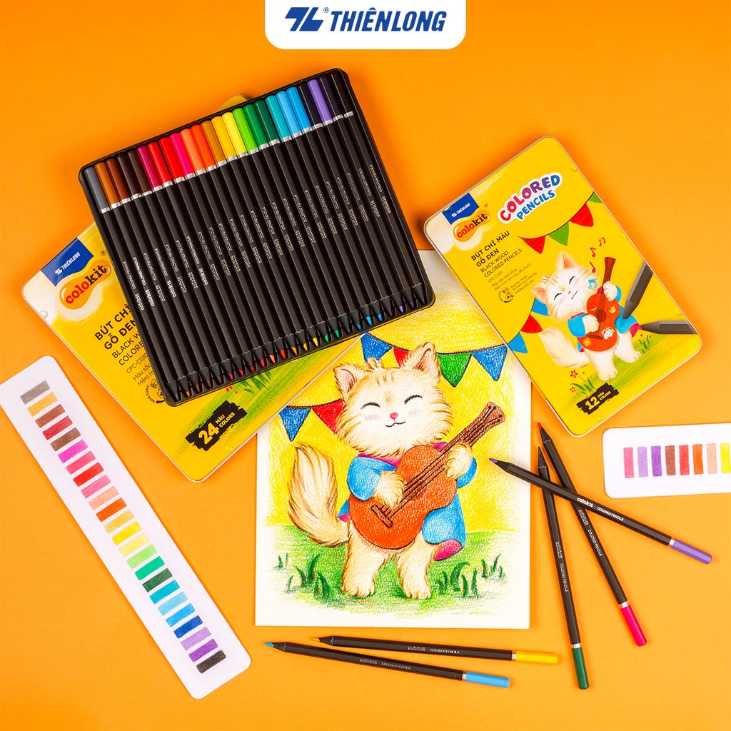 Bút chì 12/24 màu Black Wood Colored Pencils - Thiên Long Colokit - Thân gỗ Linden cao cấp Màu sắc tươi sáng