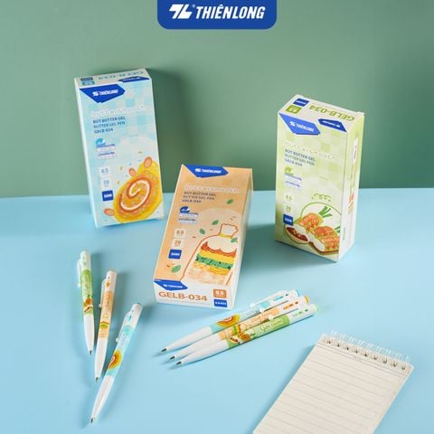 Combo 20 Bút gel B - Buttersmooth Gel Thiên Long GELB-034 - Premium Tip viết êm, trơn - Mực Xanh - Phiên bản Bánh tráng trộn, Bánh tráng nướng, Gỏi cuốn