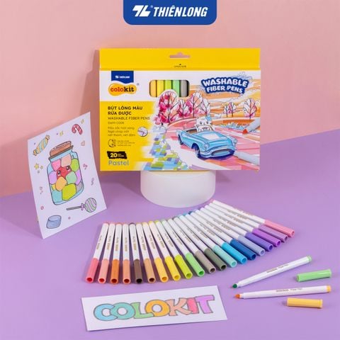 Bút lông 20 màu Pastel Fiber Pen Thiên Long Colokit SWM-C008 - Bút lông màu rửa được