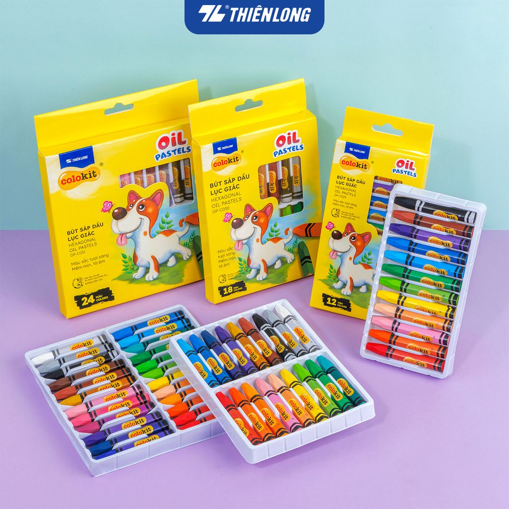 Bút sáp dầu 12/18/24 màu - Hexagonal Oil Pastels Thiên Long Colokit - Tiêu chuẩn châu Âu