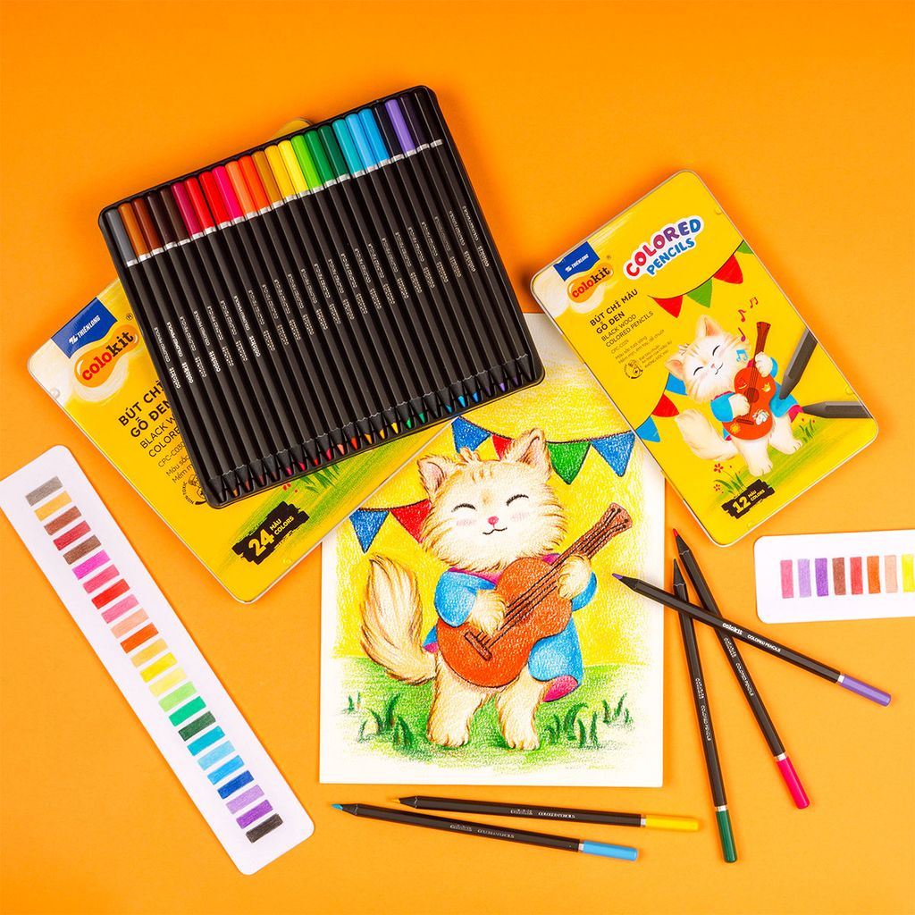 Bút chì 12/24 màu Black Wood Colored Pencils - Thiên Long Colokit - Thân gỗ Linden cao cấp Màu sắc tươi sáng