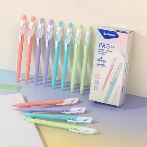 Combo 20 Bút gel B - Butter Gel PRO-079 Thiên Long GELB-018 - Premium Tip viết êm, trơn - Mực Xanh - Màu thân ngẫu nhiên