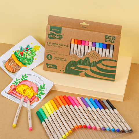 Bút lông 20 màu Fiber Pen Thiên Long Colokit ECO Style FP-C012/ECO - Chất liệu từ vỏ cám trấu