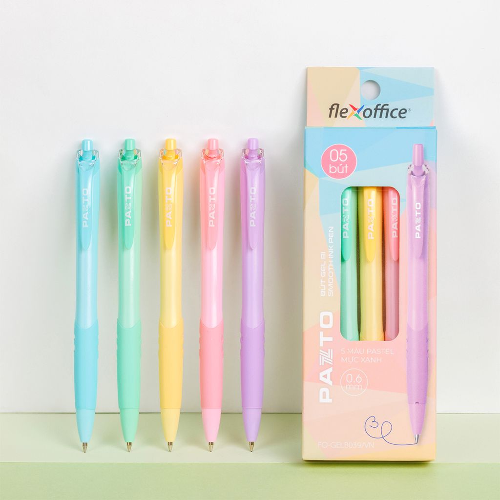 Bút gel B màu Pastel Thiên Long Flexoffice Pazto FO-GELB039/VN - Mực xanh (5 cây)