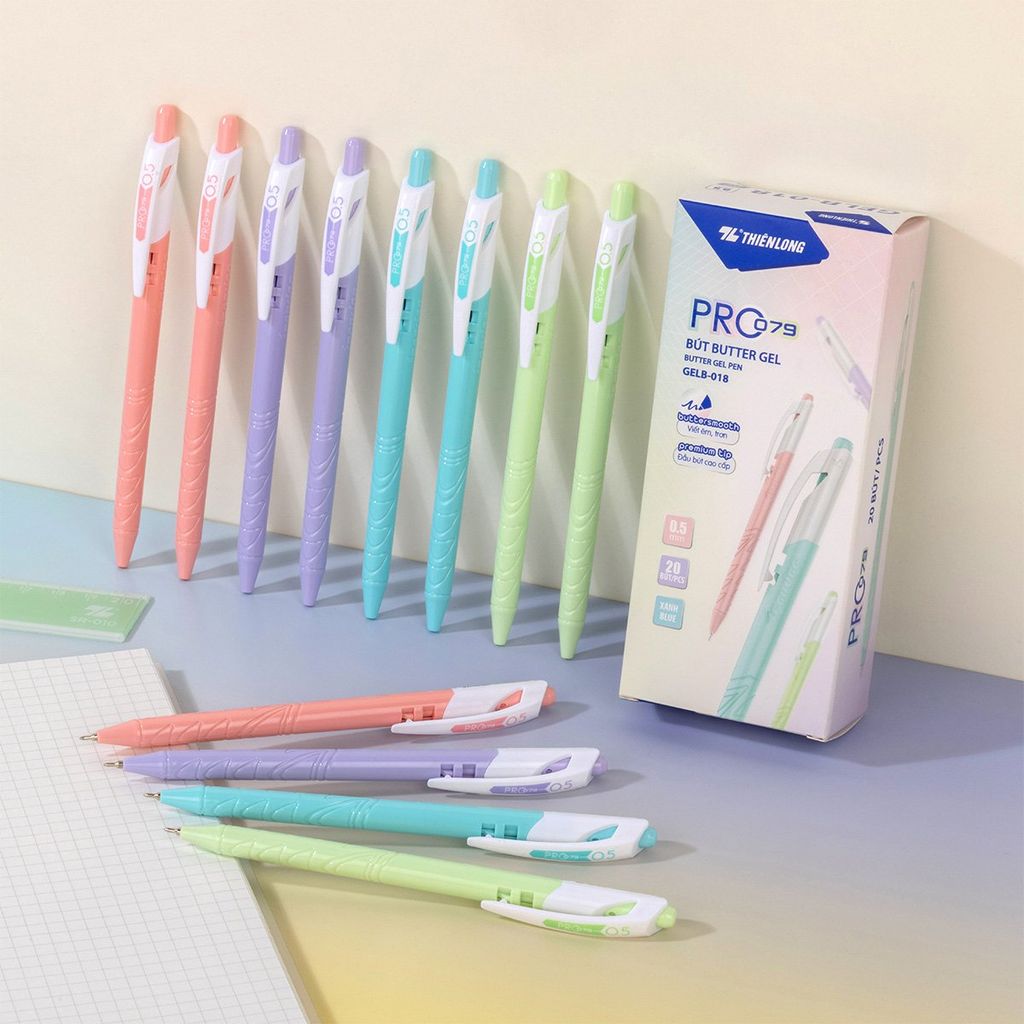 Bút gel B - Butter Gel PRO-079 Thiên Long GELB-018 - Premium Tip viết êm, trơn - Mực Xanh - Màu thân ngẫu nhiên