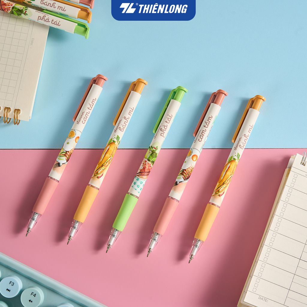 Combo 20 Bút gel B - Buttersmooth Gel Thiên Long GELB-033 - Premium Tip viết êm, trơn - Mực Xanh - Phiên bản Cơm tấm, Bánh mì, Phở tái