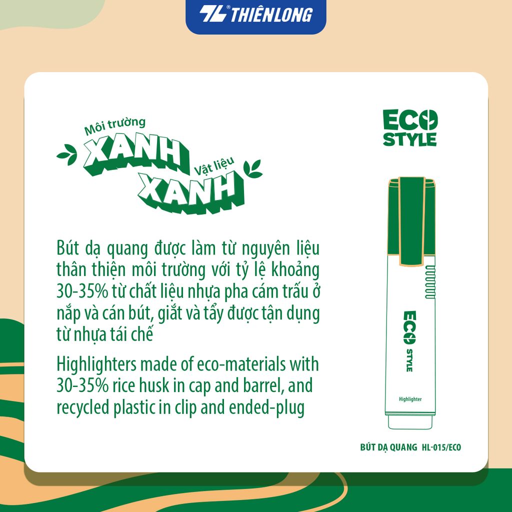 Bút dạ quang màu pastel - Eco Style Highlighter Thiên Long HL-015/ECO - Photocopy không làm mất nét chữ bên dưới