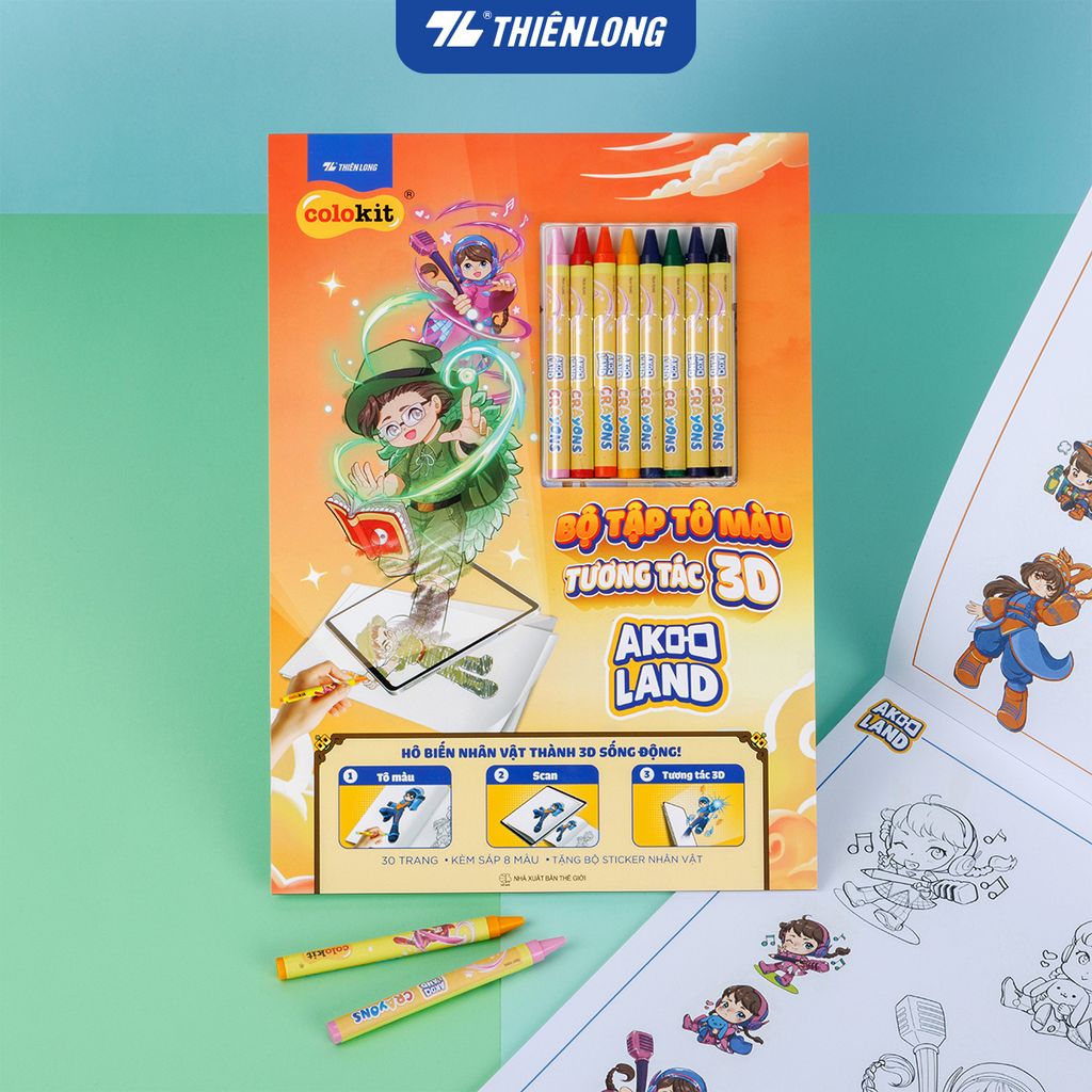 Bộ tập tô màu tương tác 3D Thiên Long Colokit COB-C034/AK - Nhân vật Akooland thế giới học cụ thần kỳ