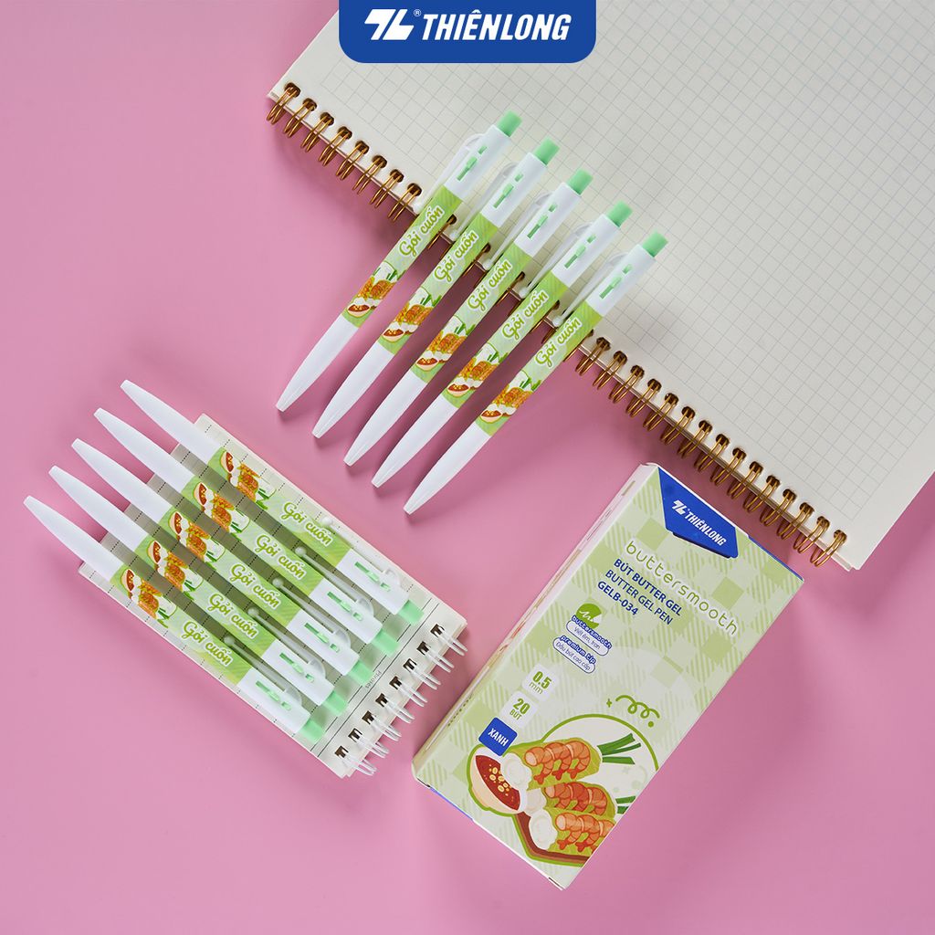 Combo 20 Bút gel B - Buttersmooth Gel Thiên Long GELB-034 - Premium Tip viết êm, trơn - Mực Xanh - Phiên bản Bánh tráng trộn, Bánh tráng nướng, Gỏi cuốn