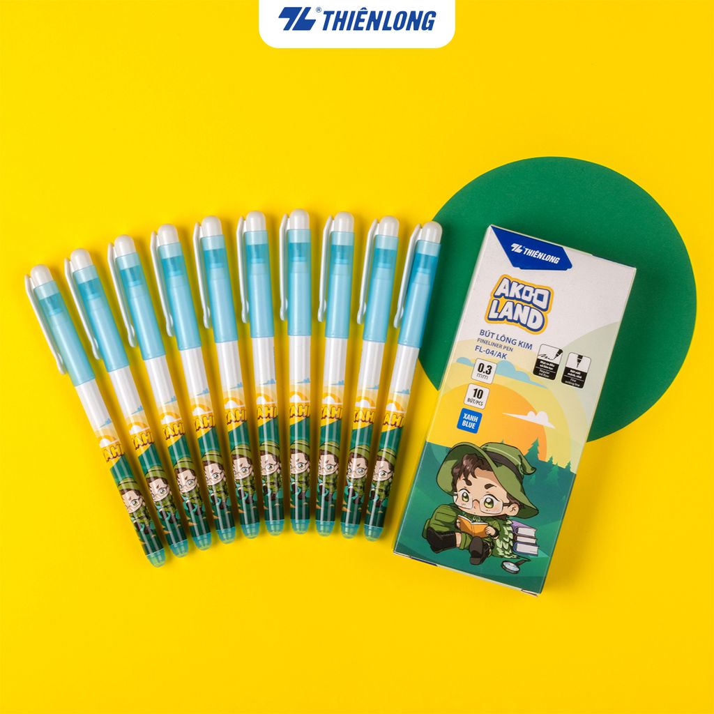 Combo 20 Bút lông kim Thiên Long FL-04/AK - Nét viết 0.3mm mảnh nhỏ Mực đều liên tục, nhân vật Akooland Tahi