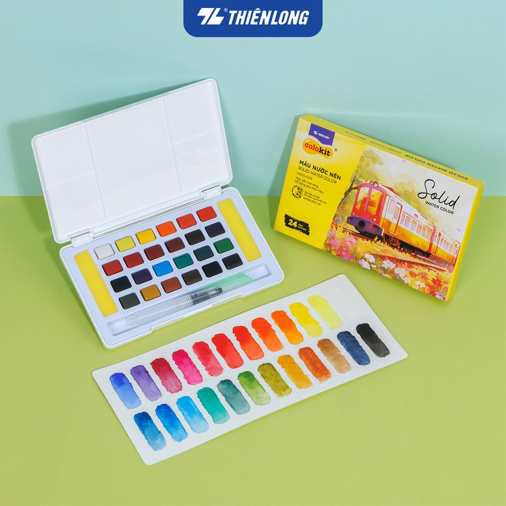 Màu nước nén 12/18/24 màu - Solid Water Color Thiên Long Colokit - Đạt tiêu chuẩn châu Âu