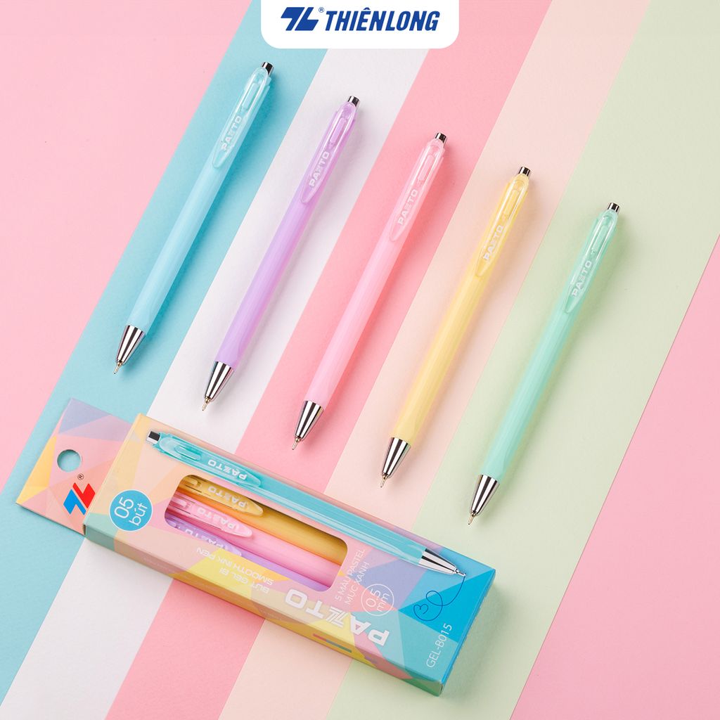 Bút gel B màu Pastel Thiên Long Pazto GEL-B015 - Mực xanh (5 cây)