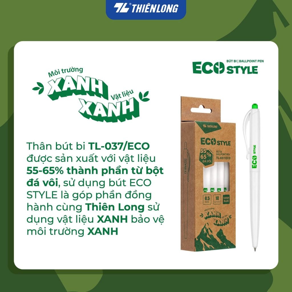 Combo 5/10/20 Bút bi - Eco Style Thiên Long TL-037/ECO thân thiện mới môi trường - Mực Xanh