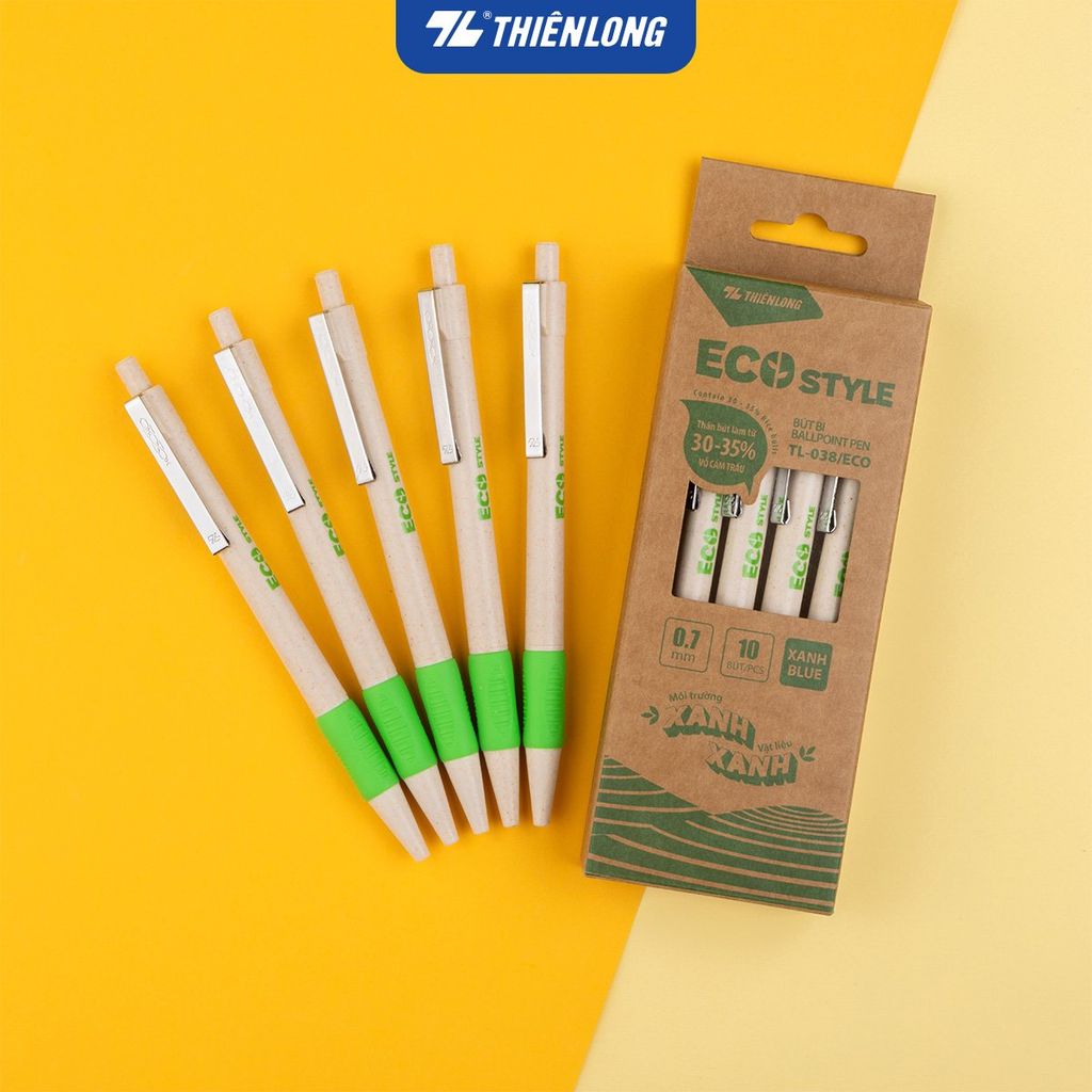 Bút bi Thiên Long ECO Style TL-038/ECO - Chất liệu từ vỏ cám trấu - Mực Xanh