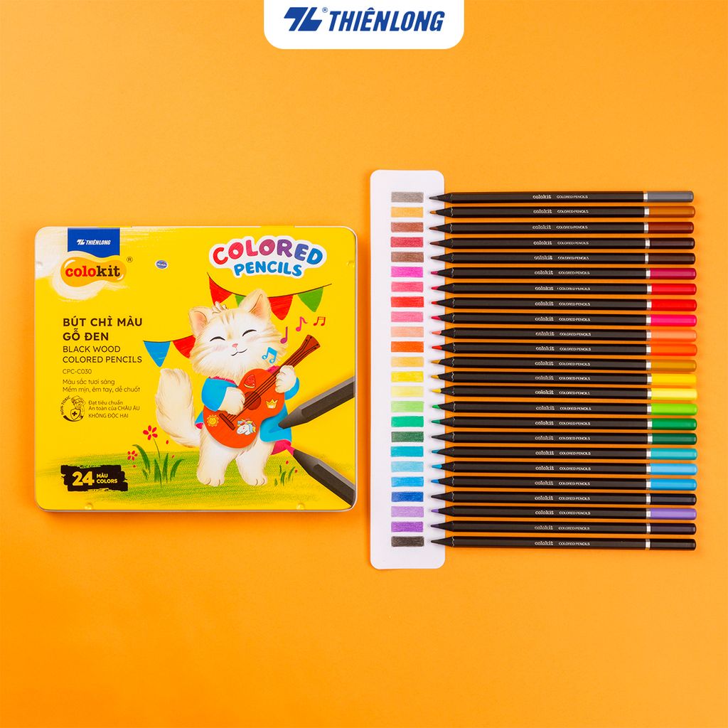 Bút chì 12/24 màu Black Wood Colored Pencils - Thiên Long Colokit - Thân gỗ Linden cao cấp Màu sắc tươi sáng