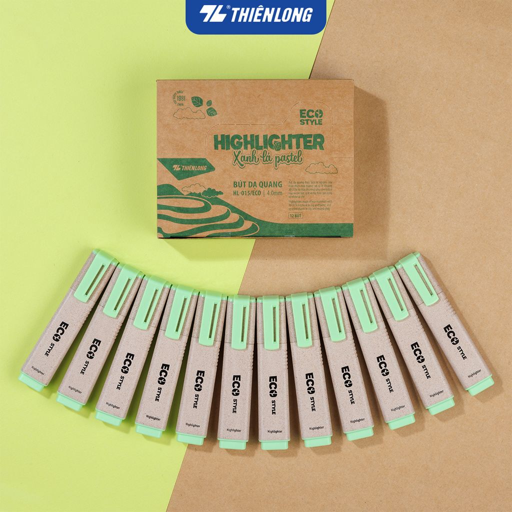 Combo 12 bút dạ quang màu pastel - Eco Style Highlighter Thiên Long HL-015/ECO - Photocopy không làm mất nét chữ bên dưới
