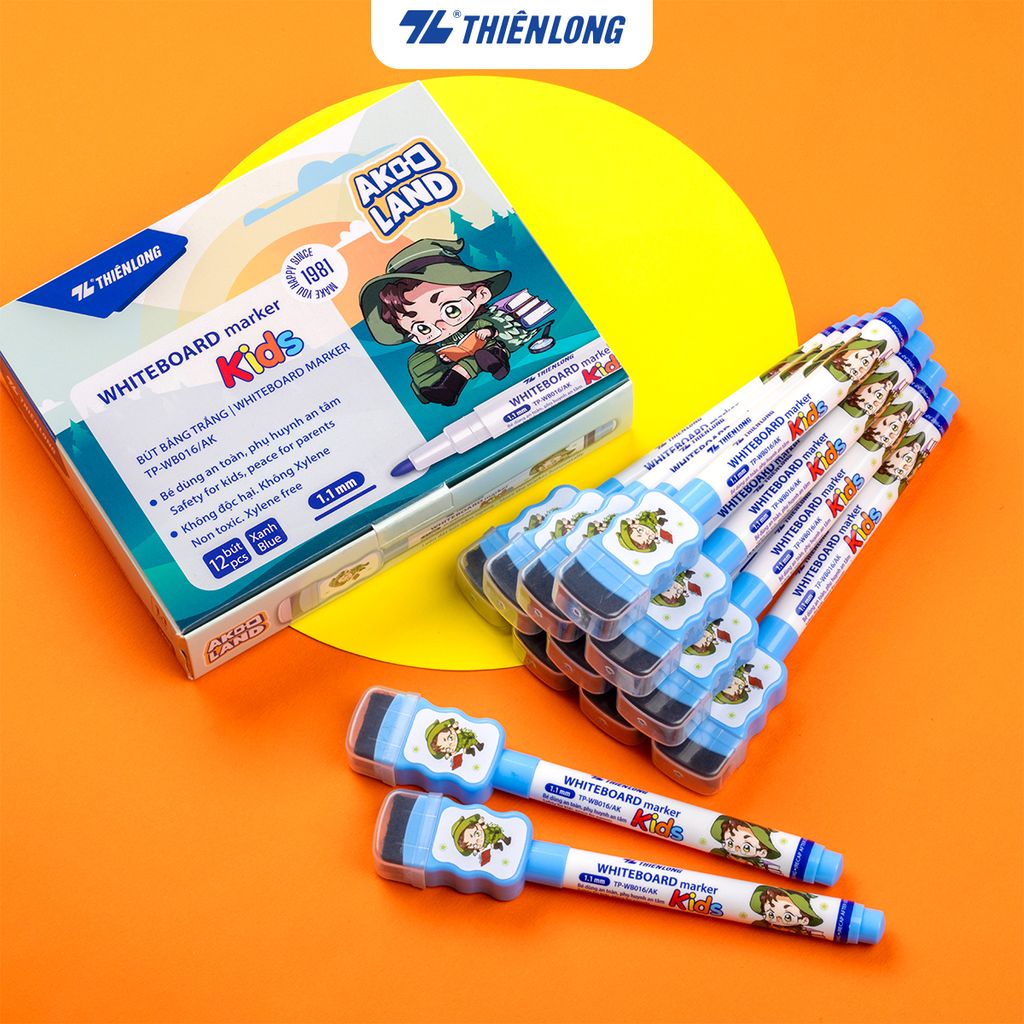 Bút lông bảng - Whiteboard Marker for Kids Thiên Long TP-WB016/AK - Nét viết 1.1mm Không Xylene Không độc hại - Nhân vật Akooland thế giới học cụ thần kỳ