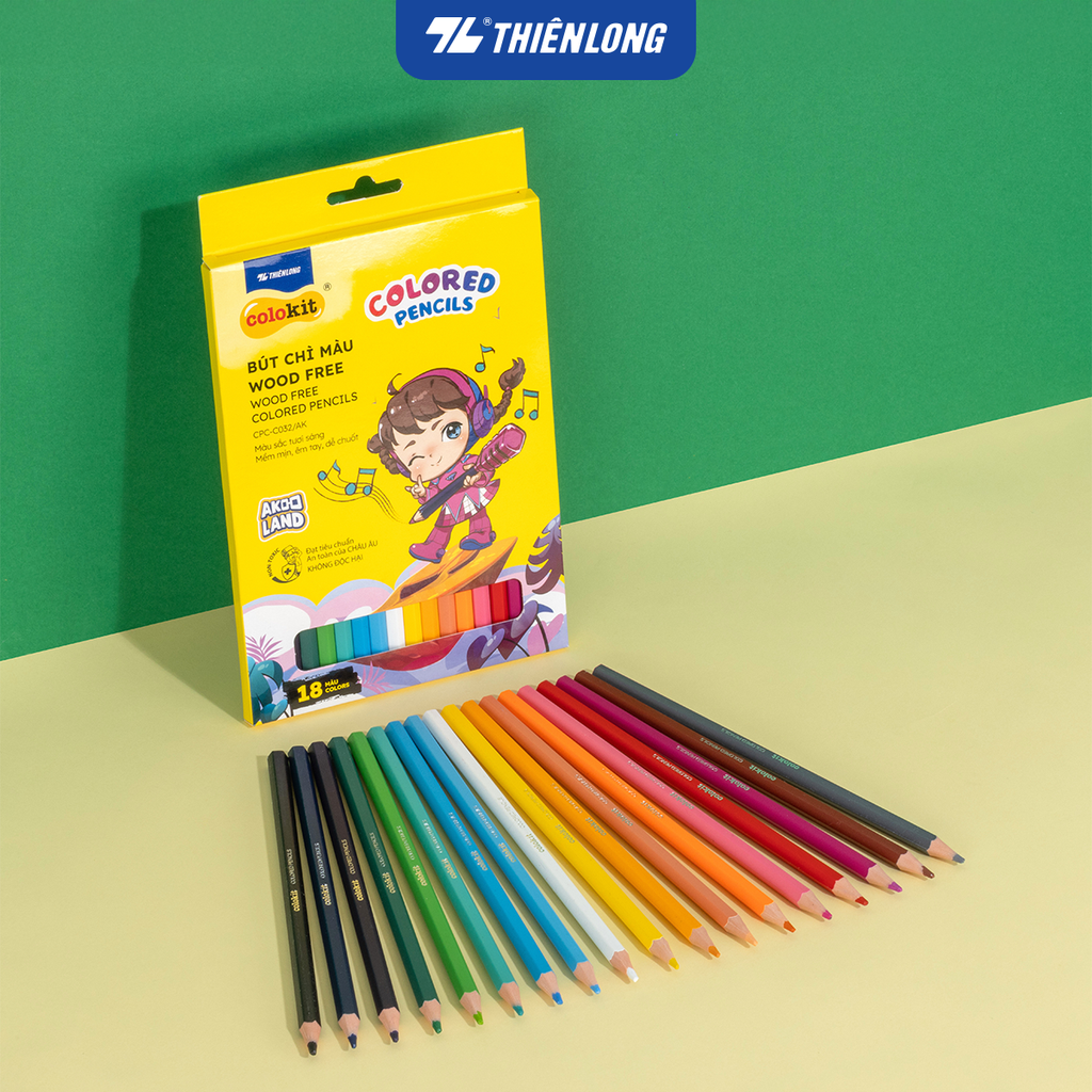 Bút chì 12/18/24 màu Wood Free - Colored Pencils Thiên Long Colokit - Nhân vật Cici Akooland thế giới học cụ thần kỳ