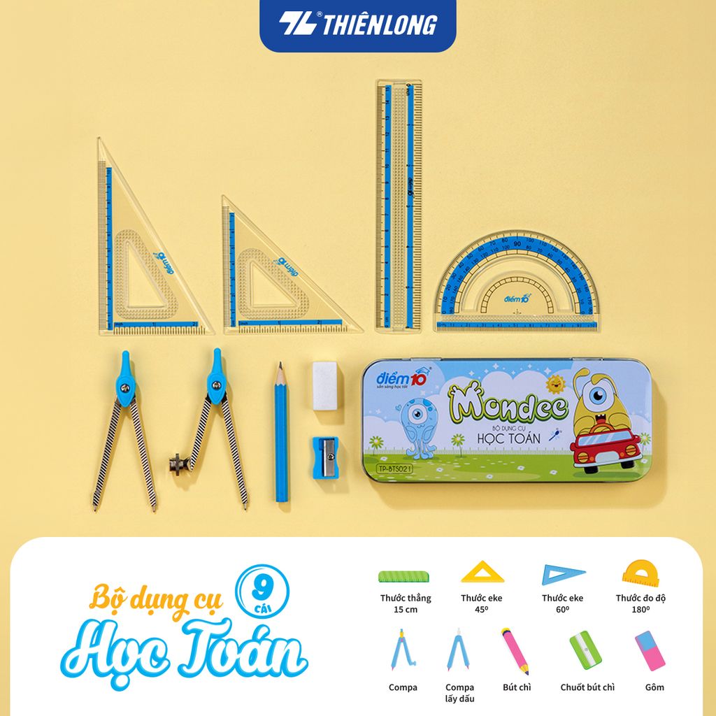 Bộ dụng cụ học Toán Thiên Long Mondee - 9 món - TP-BTS021