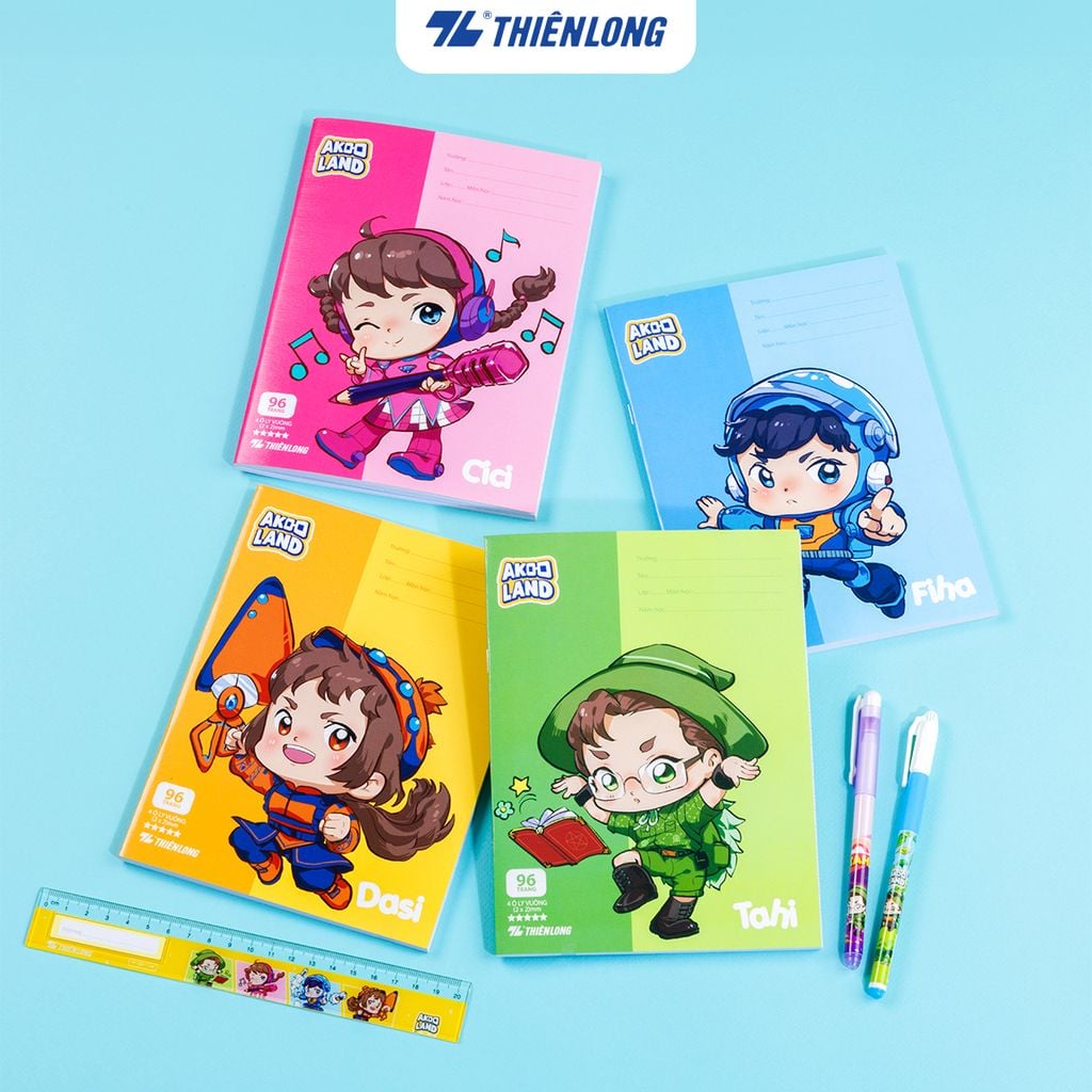 Tập học sinh 96 trang 4 ô ly vuông 2mm 80-100gsm Thiên Long - Akooland thế giới học cụ thần kỳ - Mẫu ngẫu nhiên