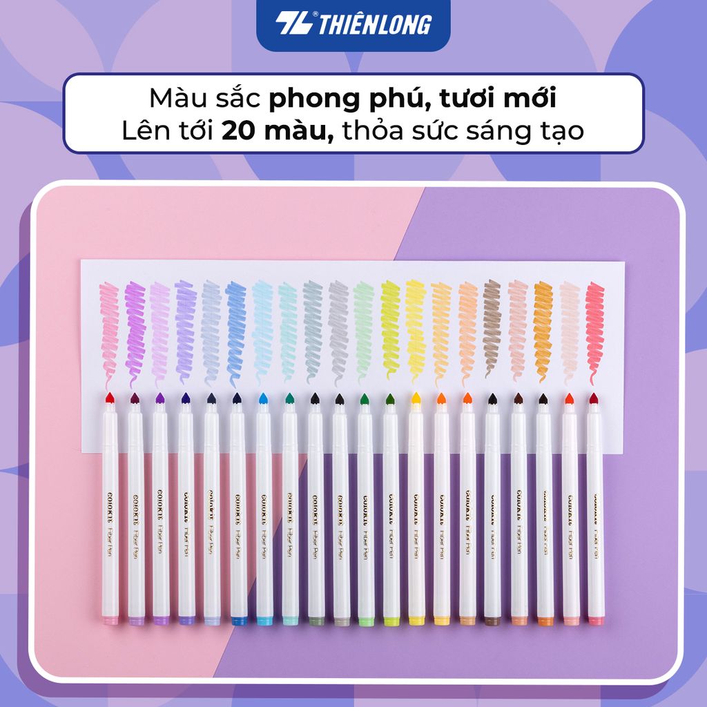 Bút lông 20 màu Pastel Fiber Pen Thiên Long Colokit SWM-C008 - Bút lông màu rửa được