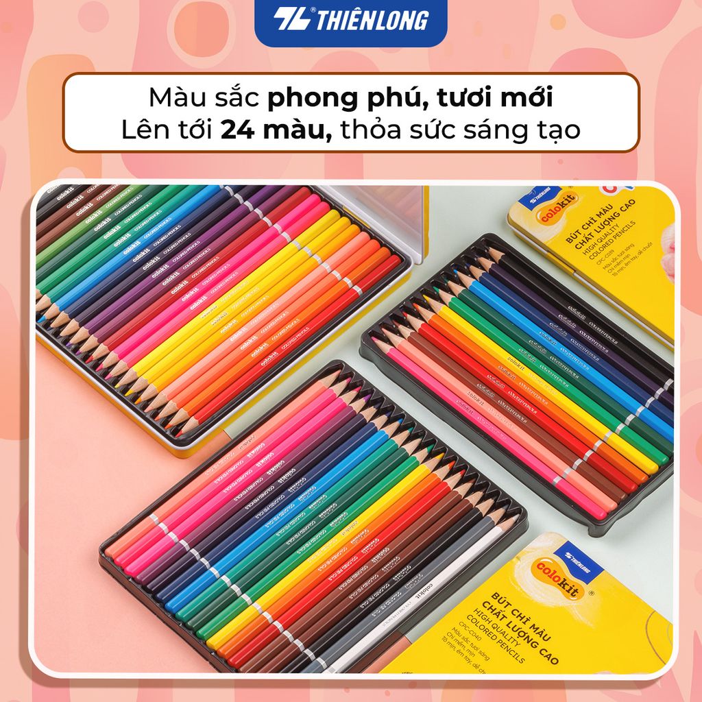 Bút chì 12/18/24 màu hộp thiếc Colored Pencils Thiên Long Colokit