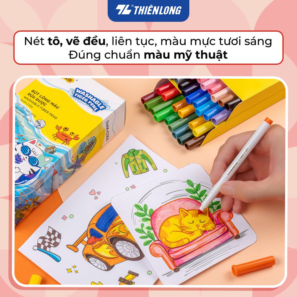 Hộp Bút Lông 36 Màu Fiber Pen Washable - Nét Mảnh Nét To - Colokit SWM-C006