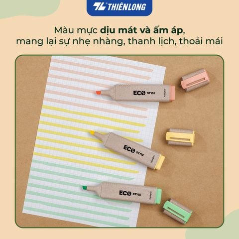 Combo 12 bút dạ quang màu pastel - Eco Style Highlighter Thiên Long HL-015/ECO - Photocopy không làm mất nét chữ bên dưới