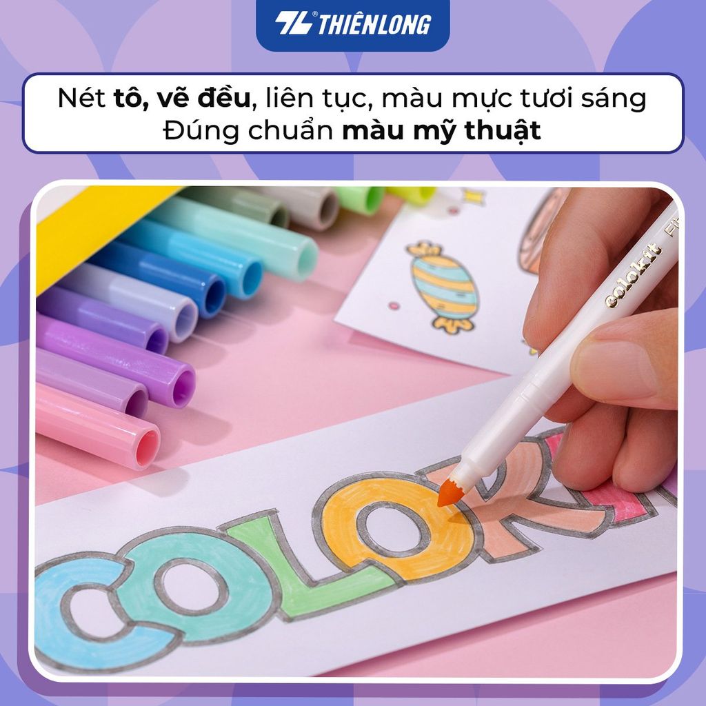 Bút lông 20 màu Pastel Fiber Pen Thiên Long Colokit SWM-C008 - Bút lông màu rửa được