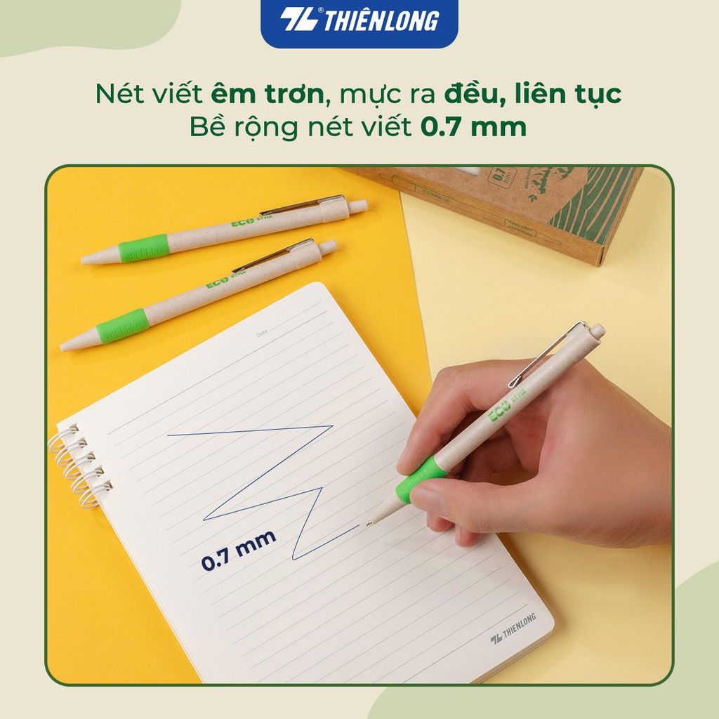 Combo 5/10/20 Bút bi Thiên Long ECO Style TL-038/ECO - Chất liệu từ vỏ cám trấu - Mực Xanh