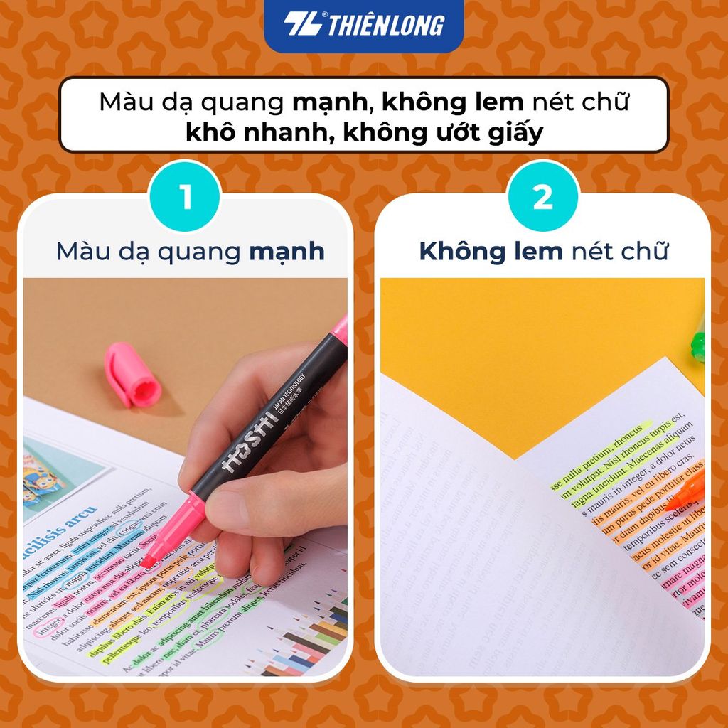 Combo 10 Bút dạ quang Hoshi Thiên Long HL-018/HS - Công nghệ Nhật Bản