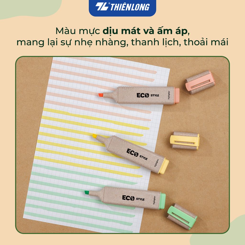 Bút dạ quang màu pastel - Eco Style Highlighter Thiên Long HL-015/ECO - Photocopy không làm mất nét chữ bên dưới