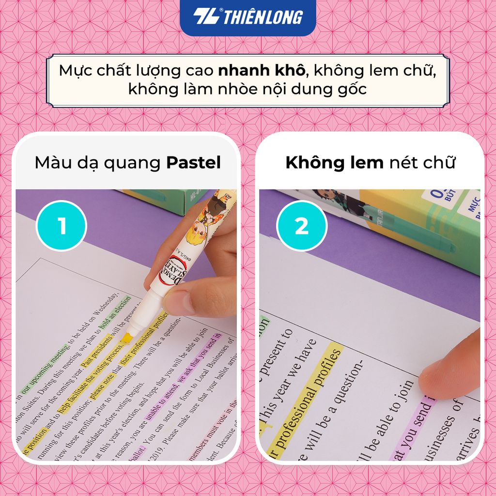 Hộp 5 bút dạ quang màu Pastel Thiên Long HL-019/DS - Phiên bản Demon Slayer