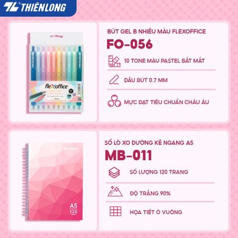 Combo Hồng ngọt ngào 07 món - Bộ dụng cụ học tập thể hiện cá tính (Lưu trữ tài liệu, sổ, bút màu, bút trang trí)