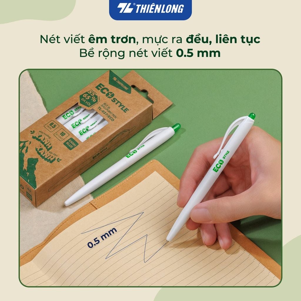 Combo 5/10/20 Bút bi - Eco Style Thiên Long TL-037/ECO thân thiện mới môi trường - Mực Xanh