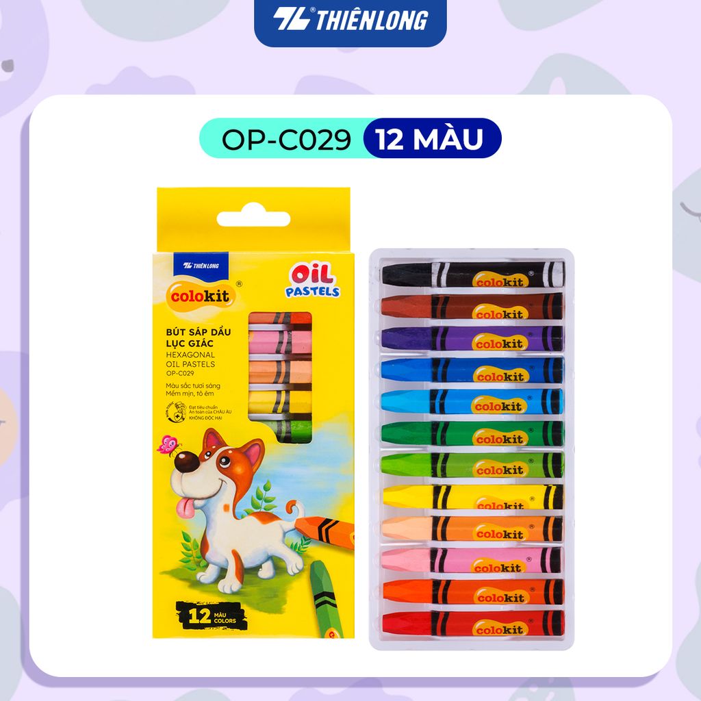 Bút sáp dầu 12/18/24 màu - Hexagonal Oil Pastels Thiên Long Colokit - Tiêu chuẩn châu Âu