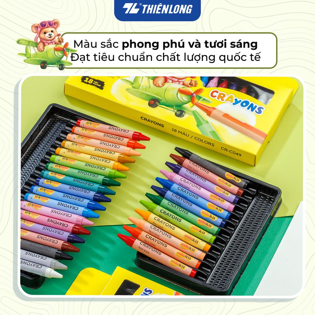 Bút sáp 12/18 màu Thiên Long Colokit - Màu sắc tươi sáng Phủ đều màu Bền màu