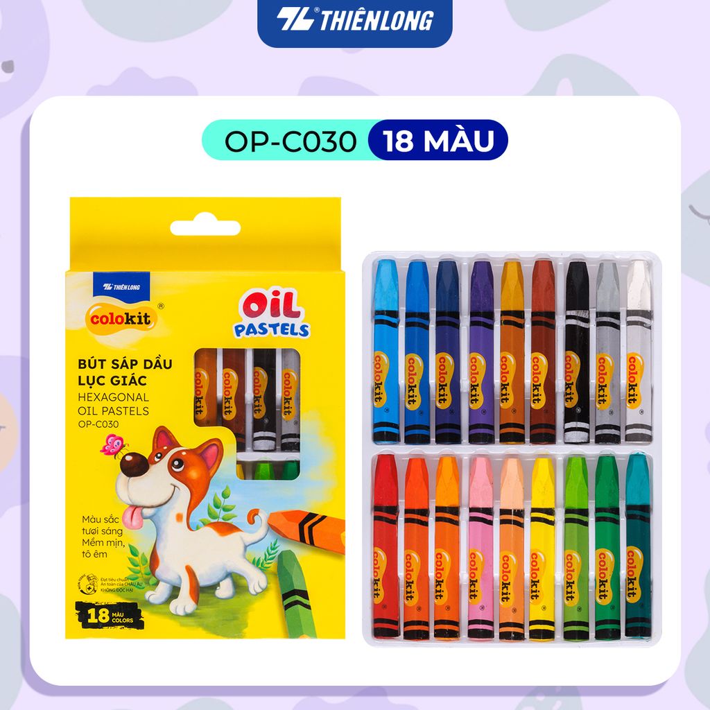 Bút sáp dầu 12/18/24 màu - Hexagonal Oil Pastels Thiên Long Colokit - Tiêu chuẩn châu Âu