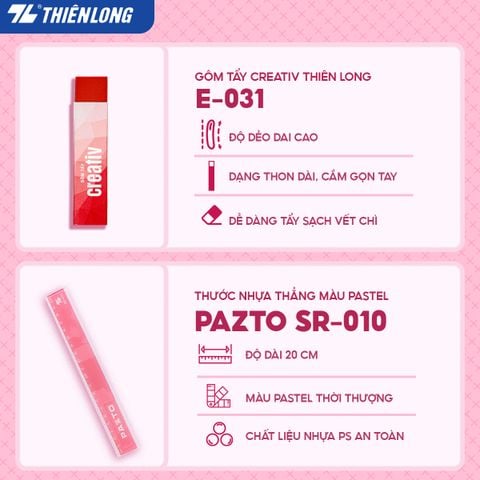 Combo Hồng ngọt ngào 07 món - Bộ dụng cụ học tập thể hiện cá tính (Lưu trữ tài liệu, sổ, bút màu, bút trang trí)