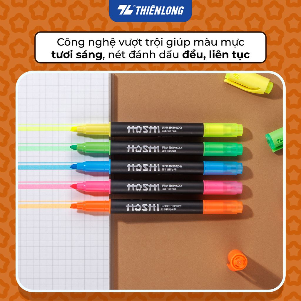 Combo 10 Bút dạ quang Hoshi Thiên Long HL-018/HS - Công nghệ Nhật Bản